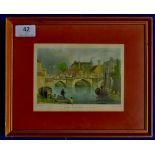 Attractive Print of Bow Bridge, Essex (colour)  Drawn by W.Bartlett in good frame (10¾" x 9").