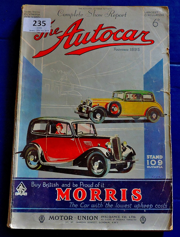 The Autocar Catalogue - Dated 12th October 1934  Second Olympia number.  Morris cars displayed on
