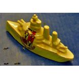 Souvenir Miniature Battleship "Fear One"  Cley-next-the-Sea by Arcadian, Stoke on Trent.  Scarce.