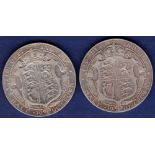 Great Britain Halfcrowns - 1906 and 1907 King Edward VII  Ref S3980, Grade F or better.