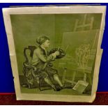 William Hogarth  Print of the artist at work.  Edges a little torn, good likeness.