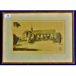 Attractive Print of "Sedbergh School, Cumbria"  With label on reverse.  In good frame (17¼" x