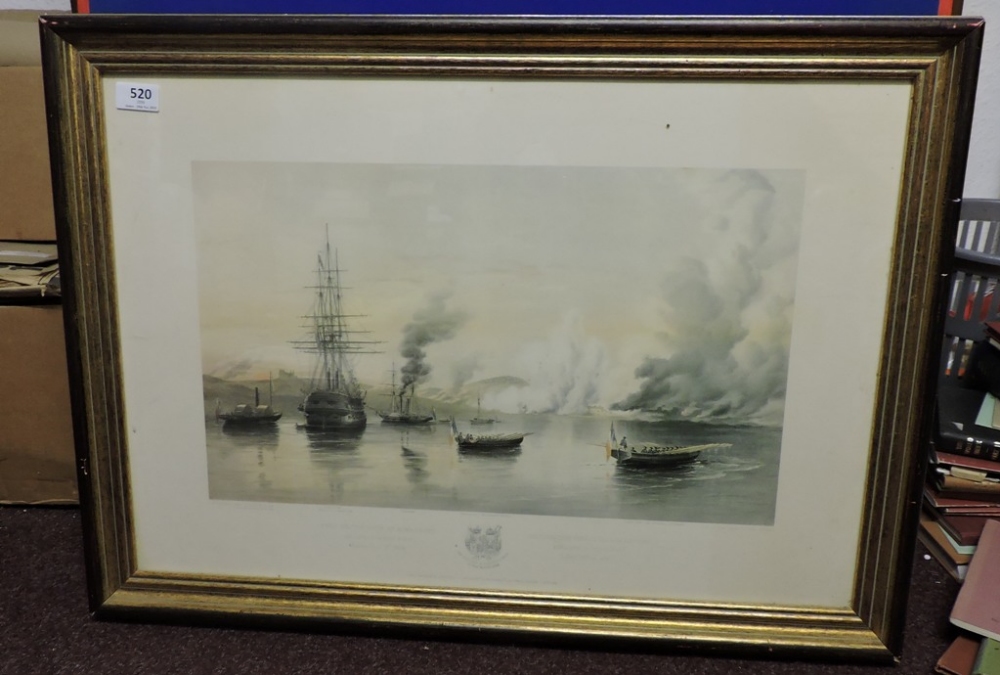 Superb Print of the English & French Fleets in the Baltic  30" x 20".  Note the steam boats (2)