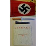 German Olympic Games Book With German Party Flag and German Pattern Boot Knife.