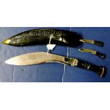 Ceremonial Kukri Knives  In black leather sheath with metal tip and belt loop.