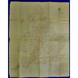 Vintage AA Map of England & Wales 1950's-60's  With some routes marked in blue crayon.