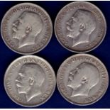 Great Britain Shillings - 1911/12/13/14 King George V (4)  Ref S4013, Grade VF.