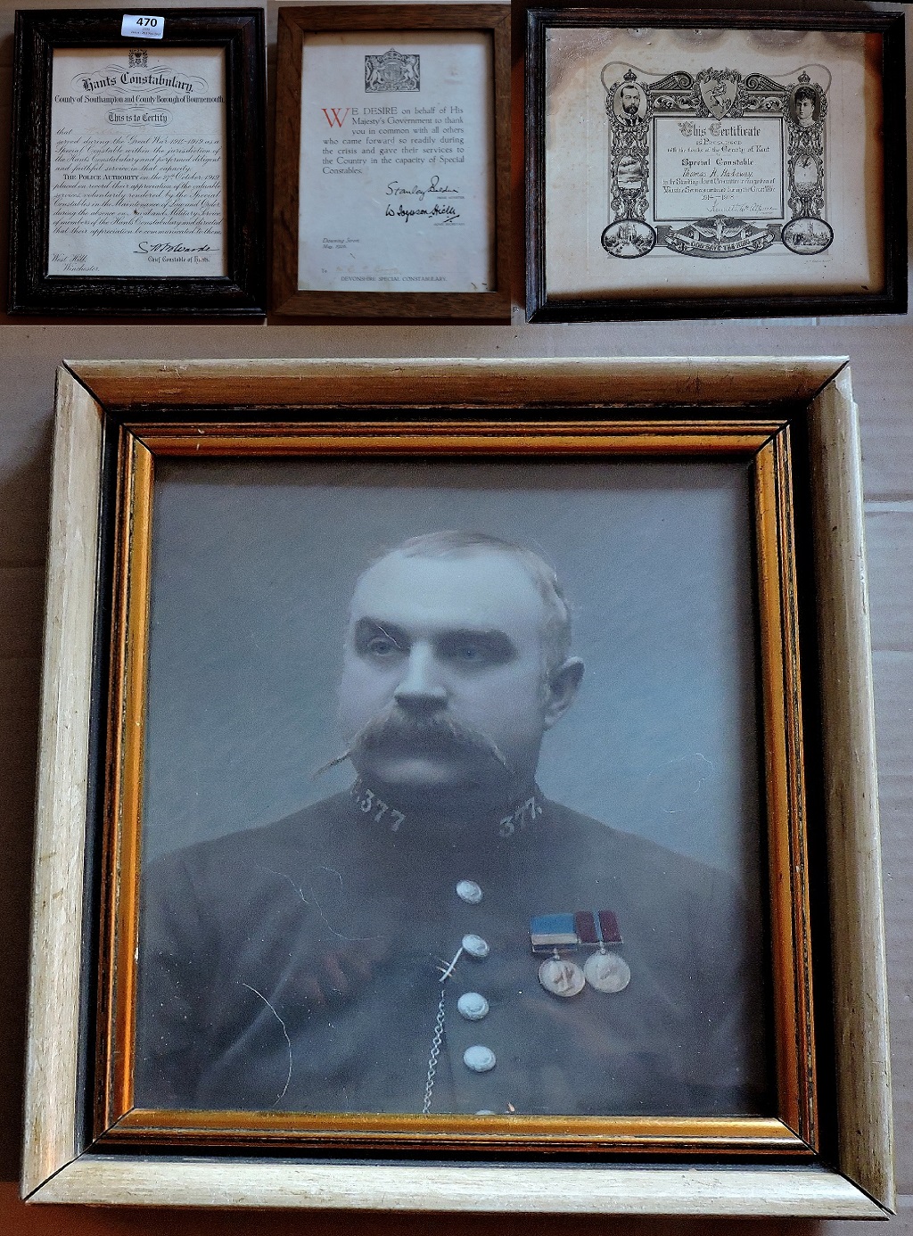 Word War I - Special Constabulary Service Documents Scrolls with superb portrait photo Thomas H.