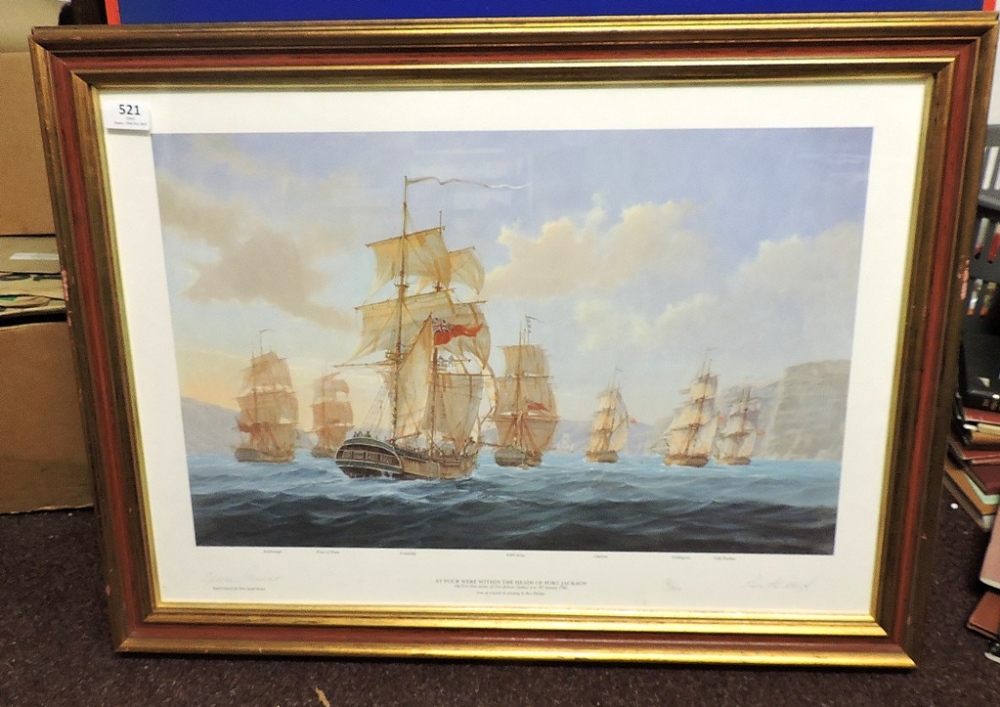 Superb colour Print of the First Fleet arriving off Port Jackson (Sydney) in 1788  30" x 20".