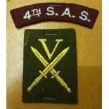 4th S.A.S. Cloth shoulder title patch and 5th Commando cloth sleeve patch