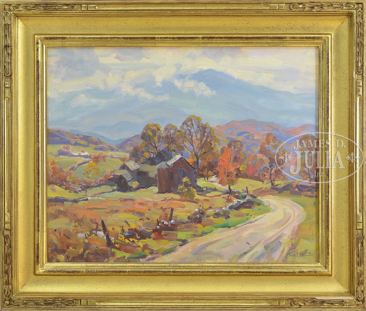 THOMAS R. CURTIN (American, 1899 - 1977) "A VIEW NEAR FLETCHER, VERMONT" Oil on board Housed in a