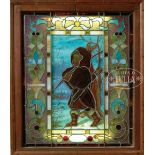 BEAUTIFUL FIGURAL LEADED & STAINED GLASS WINDOW. Wonderful leaded and stained window has border trim