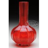 TRANSPARENT RED PEKING GLASS BOTTLE VASE. 18th/19th Century. Having fluted sides overlaid with clear