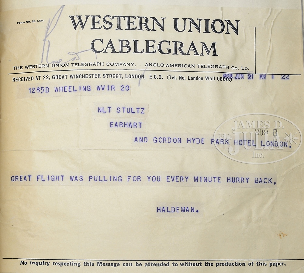 AMELIA EARHART FIRST WOMAN TO FLY CROSS THE ATLANTIC HISTORIC AND UNIQUE ARCHIVE. After Charles - Image 11 of 16