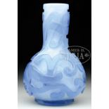 BOTTLE FORM PEKING GLASS VASE. 18th/19th century, China. Cameo cut in 2 shades of pale blue with a