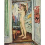 WALDO PEIRCE (American, 1884-1970) "NUDE IN CLOSET" Oil on canvas. Unsigned. Initialed & dated lower