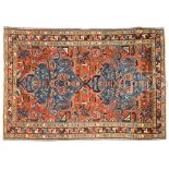 KARAJA ORIENTAL RUG. 1st quarter 20th century, North Persia. Bold designs of two indigo arabesque