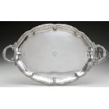 ENGLISH STERLING SILVER TWO HANDLED TRAY. The large two handled tray hallmarked Birmingham, 1912,