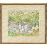 WALDO PIERCE (American 1887-1970) GOOSE POND Watercolor and pencil on paper. Housed in a painted