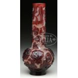 BOTTLE FORM PEKING GLASS VASE. 18th/19th century, China. Cameo cut red to snowflake. Decoration of