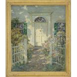 ABBOTT FULLER GRAVES (American, 1859-1936) "DOORWAY IN GLOUCESTER MASS" Oil on canvas. Housed in its