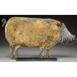 APPEALING PIG WEATHERVANE OF LARGE SIZE. Late 19th Century. With cast lead head and tail and