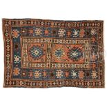 SEMI ANTIQUE KAZAK ORIENTAL RUG. Ca 1910, Central Caucasus. Rectangular central panel with 3 crab