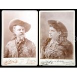 PAIR OF CABINET CARDS OF BUFFALO BILL AND ANNIE OAKLEY. Two cabinet card photographs with Stacy,