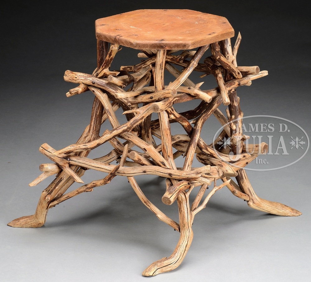 RUSTIC TWIG STAND. American, late 19th to early 20th century. The octagonal top over a base of