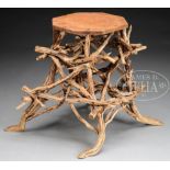 RUSTIC TWIG STAND. American, late 19th to early 20th century. The octagonal top over a base of