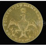 RARE AND FINE GEORGE WASHINGTON INAUGURAL BUTTON "MEMORABLE ERA MARCH THE 4 1789". This is an