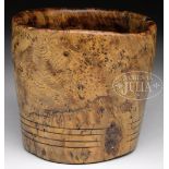 TURNED BURL WOOD MORTAR. 19th century, turned from one burl with four incised rings near base. SIZE: