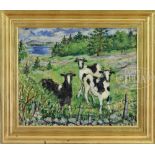 WALDO PEIRCE (American, 1884-1970) "THREE MAINE HOLSTEINS" Oil on canvas. Housed in a Heydenryk