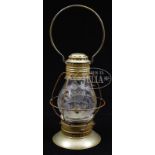 FABULOUS GENERAL PHILIP SHERIDAN ETCHED GLASS RAILROAD-STYLE LANTERN. This rare and wonderful
