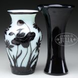 TWO PEKING GLASS VASES. Both 19th Century. China. 1) Unusual Peking glass vase with black overlay.