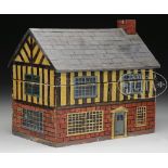 ARCHITECTURAL PAINTED TEA CADDY. Late 19th century, England. In the style of a Tudor house.