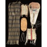 LOT OF THREE BREASTPLATES, PONY BEADED NECKLACE & TWO CRADLE BOARDS. 1) Large late 19th century