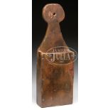 PIPE WALL BOX WITH LOLLIPOP TOP. Circa 1800 New England. The tall tapered back with exaggerated