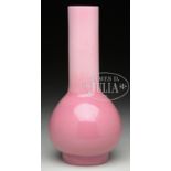 BOTTLE FORM PEKING GLASS VASE. 18th century, China. Varying shades of pink color. SIZE: 11" h.