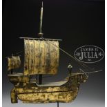 THREE DIMENSIONAL HOLLOW COPPER WEATHERVANE OF A SQUARE RIG SAILING VESSEL. Late 19th early 20th