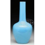 BOTTLE FORM PEKING GLASS VASE. China. With Ch'ien Lung mark (1735-1796). Uniform turquoise color.