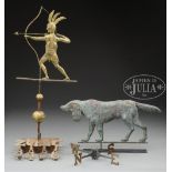 MASSASOIT INDIAN WEATHERVANE AND SETTER WEATHERVANE. Both late 20th century, the 22" Indian with bow