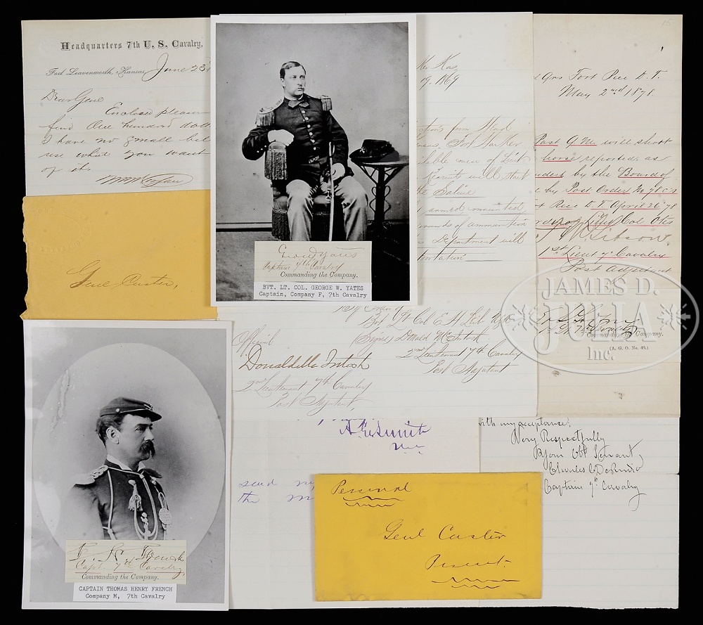 GROUP OF 8 7TH CAVALRY OFFICERS WHO WERE PRESENT AT THE BATTLE OF LITTLE BIG HORN, ALL AUTOGRAPHS AS