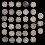 33 SILVER QUEEN ANNE GAMING TOKENS. 18th century, England. Usually found with a round holding box