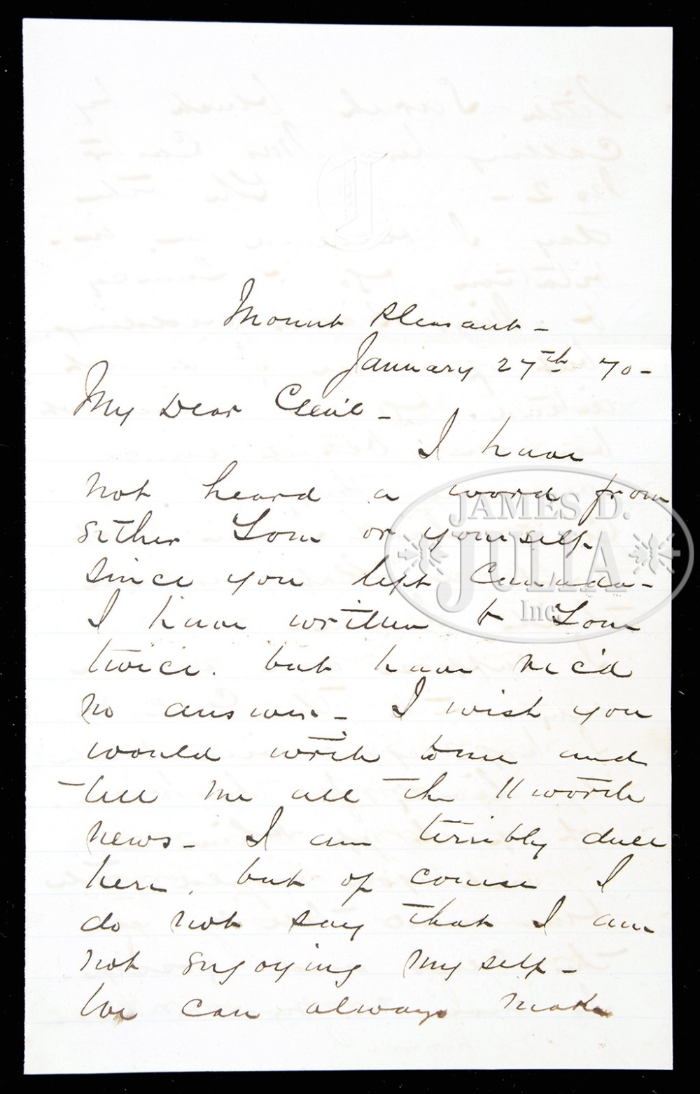 RARE AUTOGRAPHED LETTER OF LT. WILLIAM W. COOKE WRITTEN TO GENERAL CUSTER. This letter with