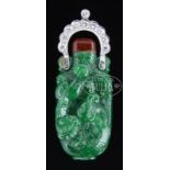 CARVED ICY TRANSPARENT JADEITE SNUFF BOTTLE PENDANT WITH GIA CERTIFICATE. The jadeite pendant carved