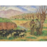 WALDO PEIRCE (American, 1884-1970) "OXEN, SPAIN" AND "SPANISH SHEPHERDS" Two oils on canvas.