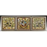 SET OF THREE LEADED STAINED GLASS WINDOWS WITH CENTRAL WOMAN READING BOOK. The leaded glass panels