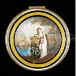 NAUTICAL MOURNING LOCKET. Probably Georgian, late 18th century. Gold case reverse painted of lady