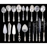 FINE LOT OF 19 STERLING SERVING PIECES. Including a 2 piece salad set by Whiting in the "Lily"